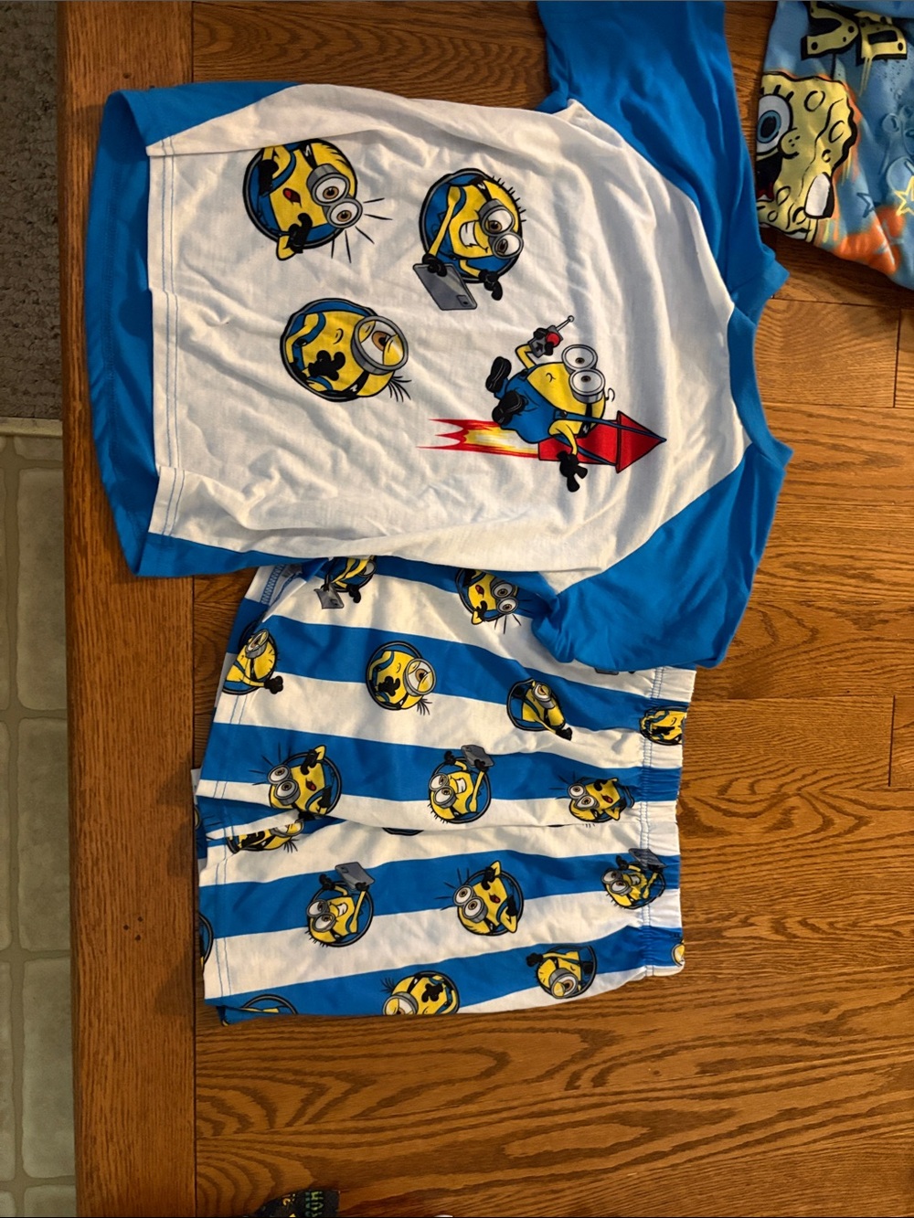 Blue and White Kids Minion Pajama Set - Short Sleeve Raglan Top & Shorts